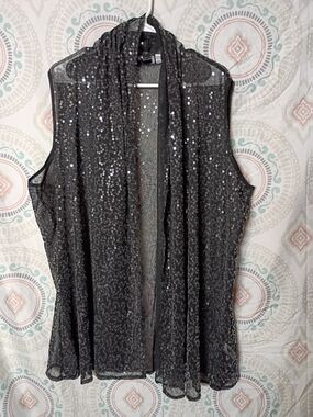 Joan Rivers Black Sequin Sheer Draped Vest